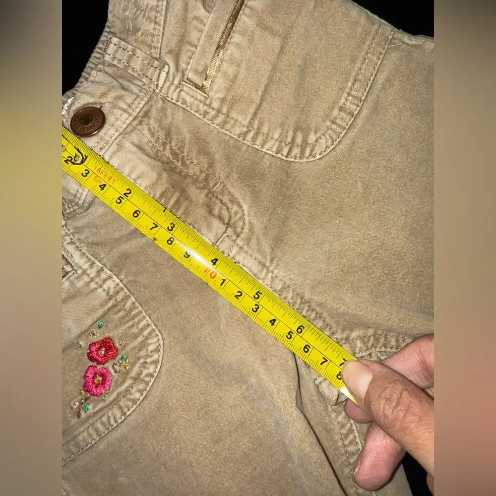OshKosh B’Gosh VTG Toddler Girl Khaki Velvety  floral Embroidered  Pants 4T GUC